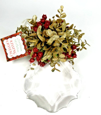 Christmas Mistletoe Kissing Ornament Faceted Krystals Acrylic Glittery Hanging
