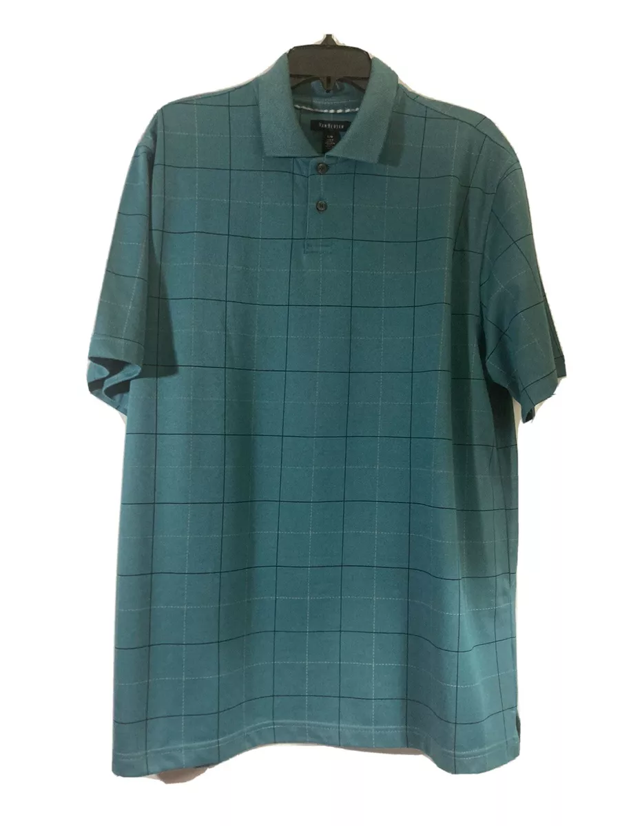 VAN HEUSEN Men s size Large Polo Golf Shirt Green Cotton Blend