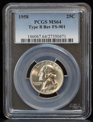 1958 25C US Washington Silver Quarter Coin PCGS MS 64 MS64 TYPE B REV FS-901