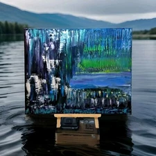 Orig Modern Iridescent See Vid Scenic Abstract Acrylic Painting Canvas 16x20