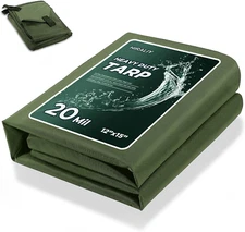 20 Mil Heavy Duty Waterproof Tarp, 12X15Ft Green Tarpaulin with Reinforced Webbi