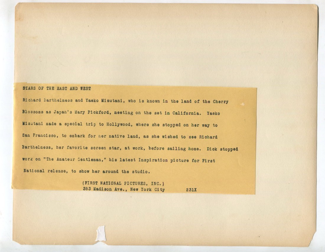 Richard Barthelmass & Yaeko Mizutani 1926 On Set Candid Original Photo J6913