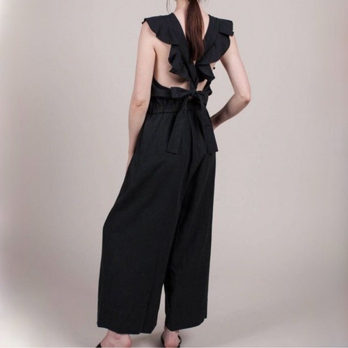 Ulla Johnson Viola Linen Blend Ruffle Jumpsuit in Midnight Black size 2 - Picture 3 of 11
