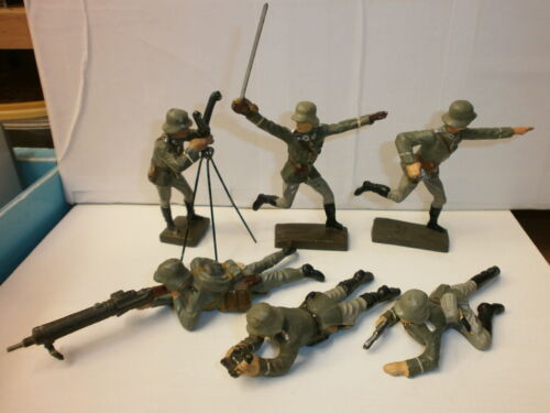 Raccolta 6 vecchi soldatini Lineol da 7,5 cm con cannocchiale a forbice LMG binocolo - Foto 1 di 2