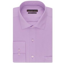 90 Geoffrey Beene Men Classic-Fit Purple No-Iron Button Dress Shirt 15.5 34/35
