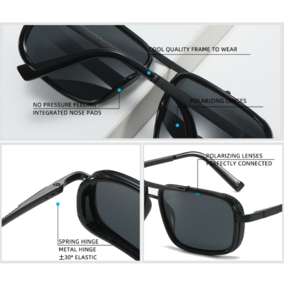 Metal Square Retro Polarized Sunglasses Men Women Outdoor  display picture 1