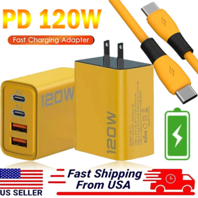120W Fast Charging Double USB-C PD Wall Charger Power Adapter For  Phone