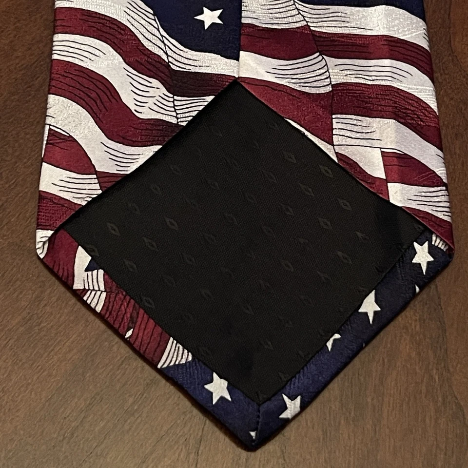 Vintage Nwt Celebrations By MMG Red White Blue 100% Silk Made In USA Flag Print - Image 2 of 4