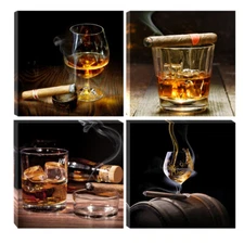 Canvas Wall Art Prints Painting Pictures Photo Home Decor Bar Wine Cigar Brown