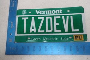 Vermont VT License Plate Tag Vanity 1997 97 Tasmanian Devil Taz Devil TAZDEVL
