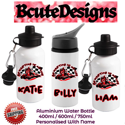 GO KARTING PERSONALISIERTER NAME GETRÄNKE WASSERFLASCHE ALU STARK JUNGEN MÄDCHEN MÄNNER