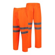 Image of High Vis Polycotton Rail Trouser Elasticated Back Waist Orange Traega TRT11G