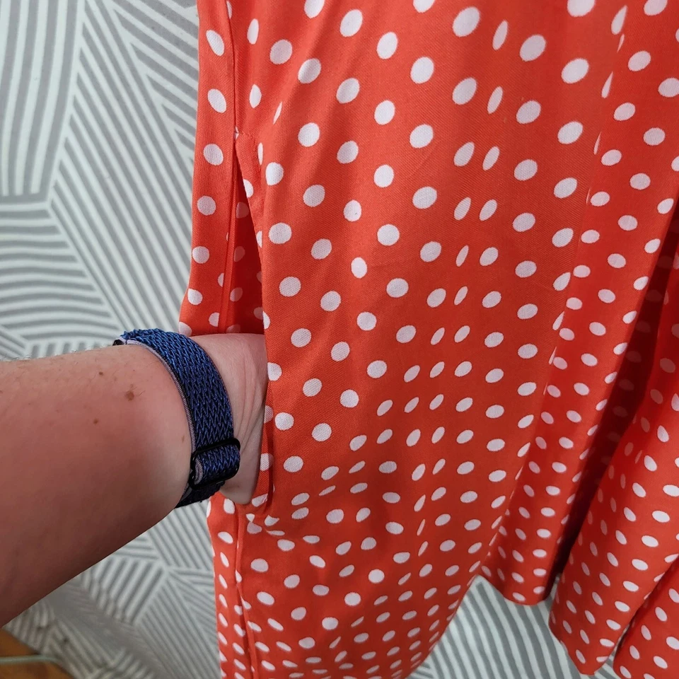NUEVO Vestido Camisa La Cera Talla XL Fiesta Polkadot Naranja Plisado Delantero Hasta la Rodilla  Foto 4 de 4