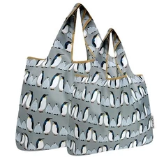 Large & Small Foldable Tote Nylon Reusable Grocery Bags Set of 2 Penguins