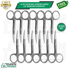 12 Pcs Satin Nail Scissors Curved 3.5  Cuticle  Manicure Scissor Set German Gr