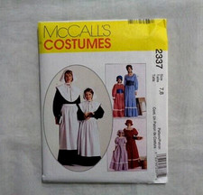 McCall's Costumes 2337 Sewing Pattern Girls Size 7-8 Prairie Pilgrim New Uncut