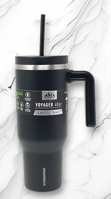 HydraPeak Voyager BLACK 40 oz Steel Insulated Travel Tumbler Handle Straw