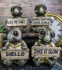 Ebros Whimsical Baby Sea Turtle Set of 4 Figurine Holding Signs W/ Funny Sayings