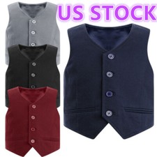 Kids Boy V Neck Button Down Tuxedo Formal Suit Vest Single Breasted Waistcoat