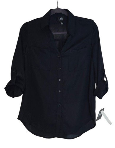 By & By Damen Bluse schwarz mit Knopfleiste Größe S neu