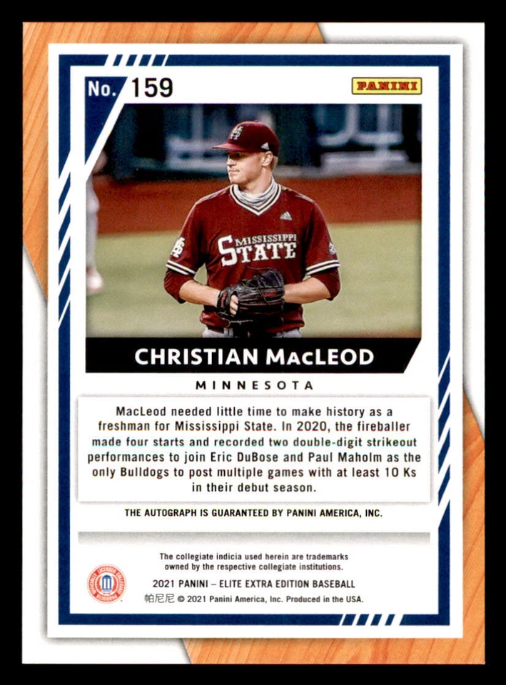 2021 Elite Extra Edition Signatures #159 Christian MacLeod - Image 2 of 2