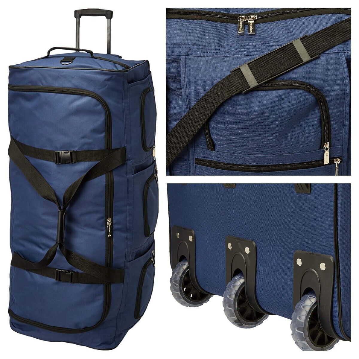 Rockland Rolling Duffel Bag 40 Inch Wheels Zipper Large Pockets Navy eBay
