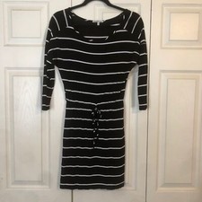 CHARLOTTE RUSSE X-Small Black White Stripe Mini Dress Elastic Waist Bloused