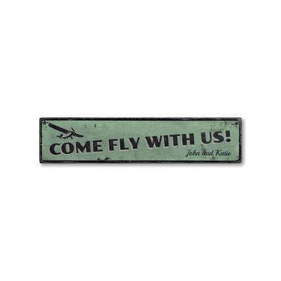 Custom Aviator Pilot Aviation Come Fly With Us - Distressed Wood Sign