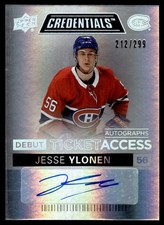 2021-22 Upper Deck Credentials Debut Ticket Access Auto Jesse Ylonen Rookie Auto