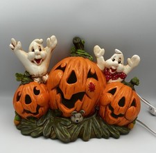 Vintage Halloween Light Up Ceramic Jack-O-Lanterns Ghosts WORKS