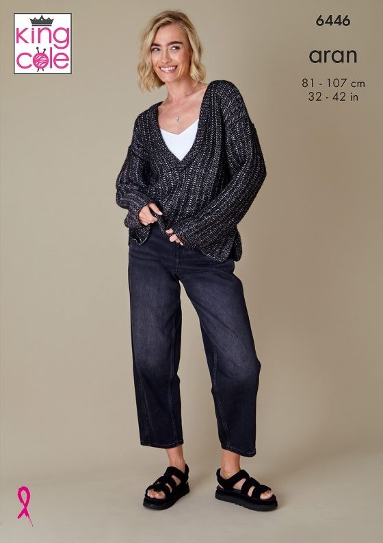 King Cole Aran Pattern 6446 Sweater & Cardigan 32 - 42 in