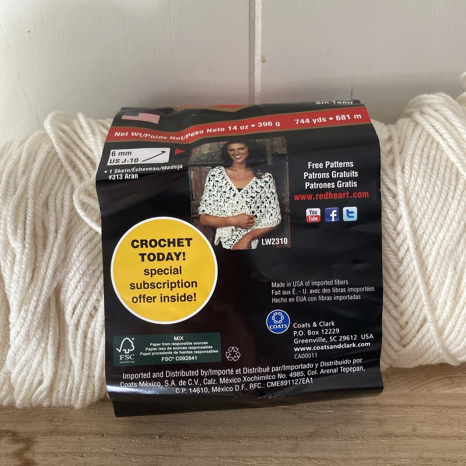 Red Heart Super Saver Jumbo 14 盎司纱线,#4 中号,100% 丙烯酸,1 Skein Aran — 第 4/4 张图片