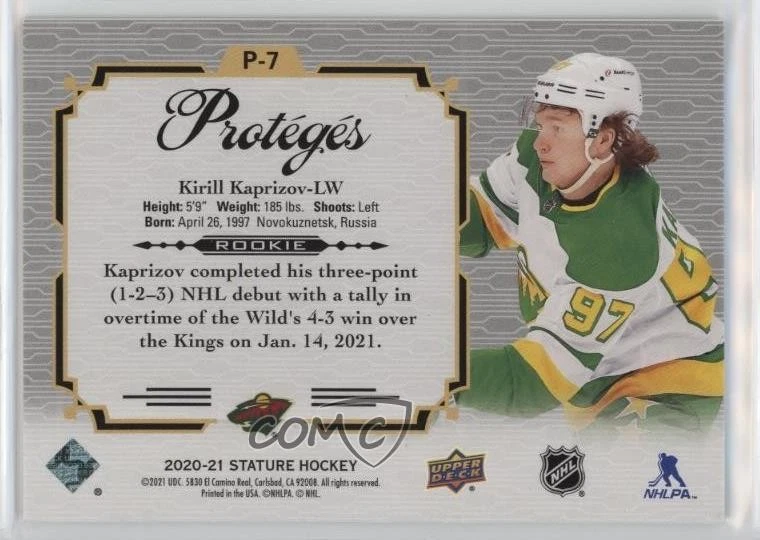 2020-21 Upper Deck Stature Proteges Green /149 Kirill Kaprizov #P-7 Rookie RC - Image 2 of 2