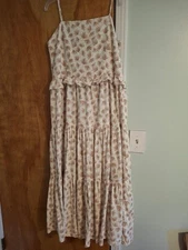 Rylee & Cru Sun Dress Flowy Maxi Sz Lg Linen/Viscose Cream/Tan Design