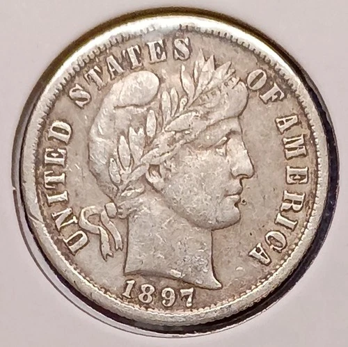 1897 BARBER DIME -- Very Fine (VF) -- rough obverse