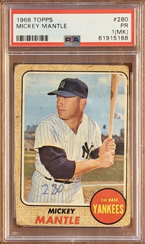 1968 TOPPS #280 MICKEY MANTLE PSA 1 Mk