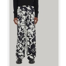 Dries Van Noten Men  s White Black Parton Floral-Print Viscose Pants Size EU 40