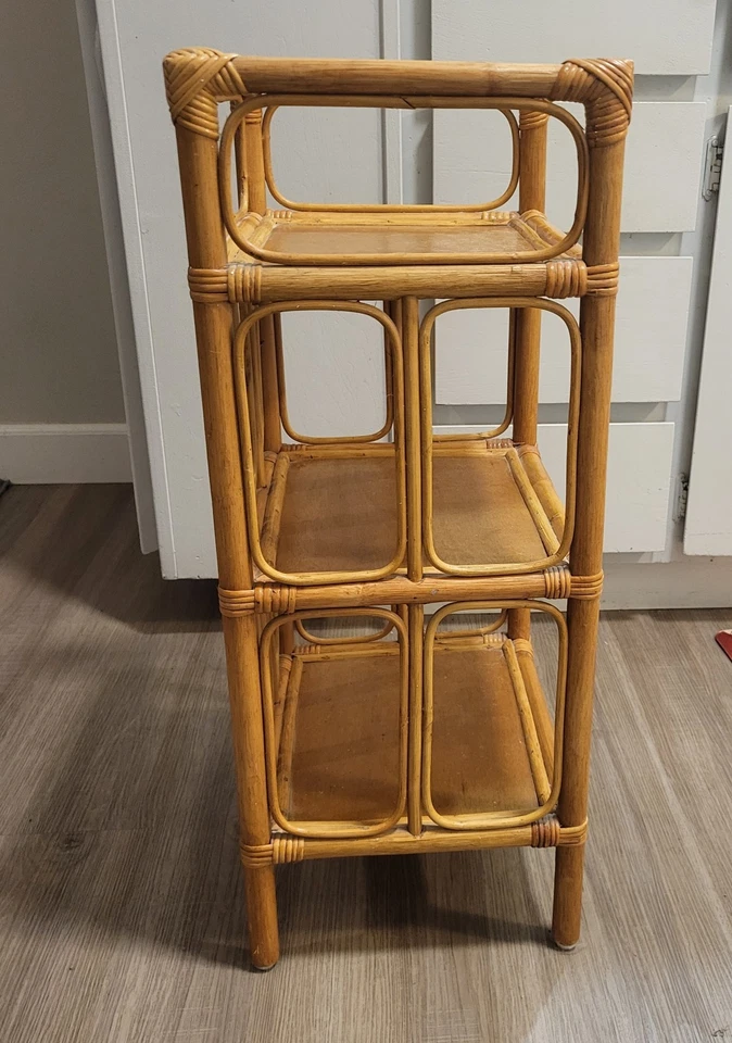 Vintage Bamboo & Wood 3 Shelf small bookcase knickknack shelf 13 x 27 x 11 Boho - Image 4 of 4