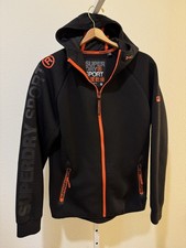 Superdry Sport Gym Tech Spliced Zip Hoodie Medium Black Orange Accents