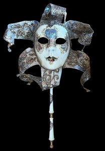 Genuine Vintage VENETIAN CARNIVAL MASK w/stick ~ Made in Venice Italy La Gondola