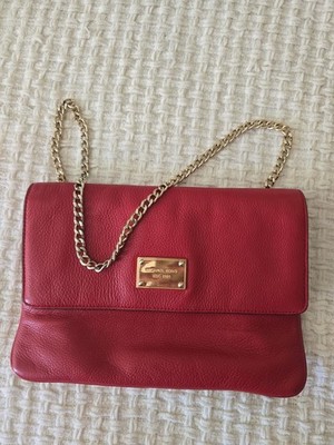 Michael Kors Red Pebbled Leather Envelope Clutch Shoulder Women Bag
