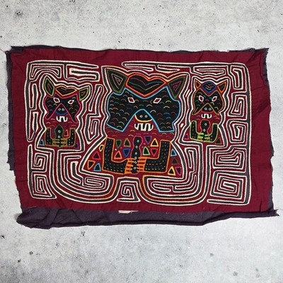 Vintage Panama Guna Kuna Mola 3 Vampire Bats Hand Sewn Textile Folk Art 11x17