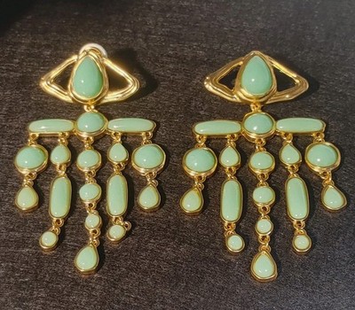 Schiaparelli Mint Green Eye Drop Chandelier Runway Couture '21 Earrings READ