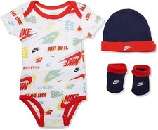 3 Piece Nike Baby Boys Outfit, 0-6 Months, Bodysuit Hat Booties, Blue Red Gift
