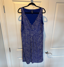 Chaps by Ralph Lauren Navy Blue White Polka Dot Sleeveless dress XL