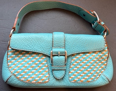 Michael Kors Turquoise Handbag With Woven Front Summer Color Pre-Owned