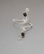 Silver plated arm cuff, black agate upper Bracelet ,Handmade Black Agate Silver