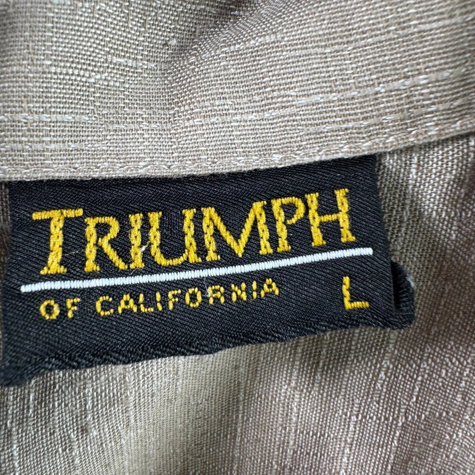 Vintage Triumph of California Shirt Mens Large Beige Polyester Camp 70s 80s — 第 3/4 张图片