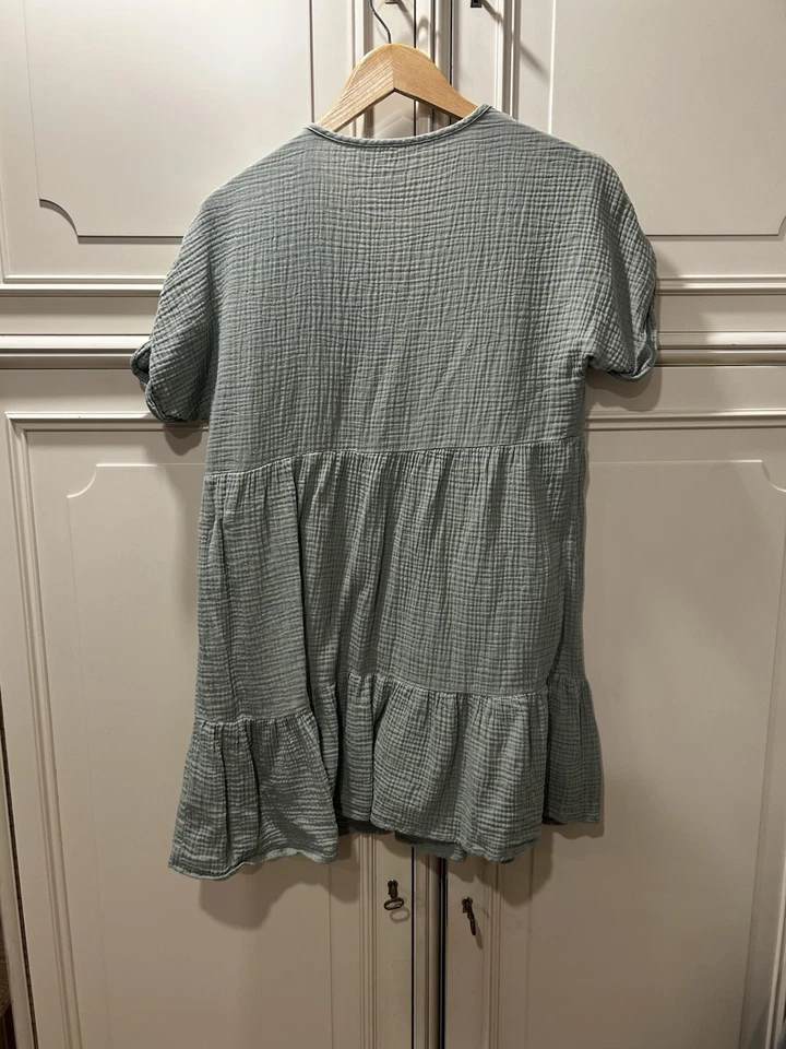 SheIn Damen Bluse Tunika M grün kariert Kurzarm V-Ausschnitt Rüsche - Bild 2 von 2