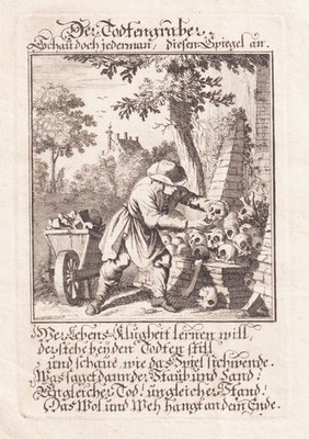 Totengräber gravedigger grave digger Friedhof cemetary Kupferstich Weigel 1698.